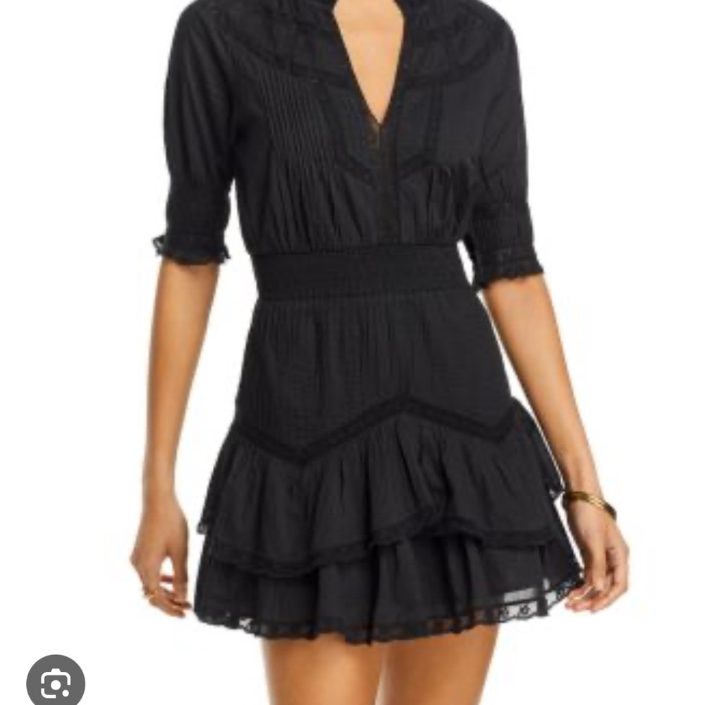 LoveShackFancy Black Ruffled Mini Dress